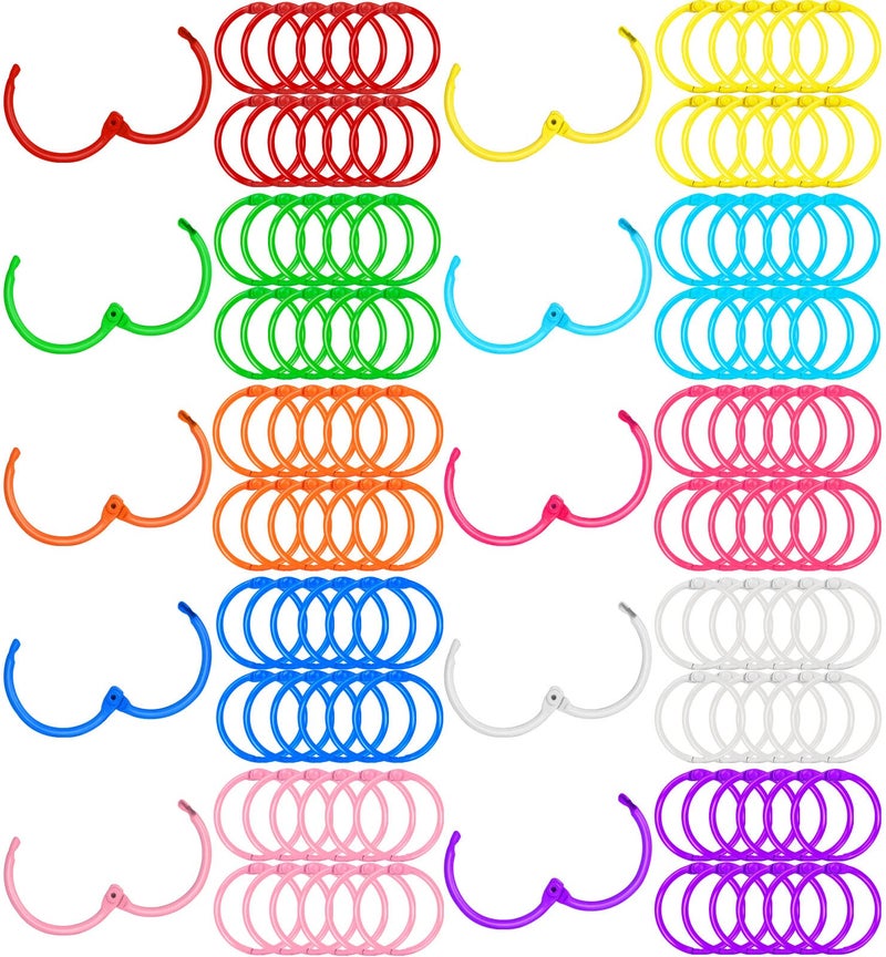 KFPPLXQ 120 pcs Loose Leaf Binder Rings  Flash Card Rings  Colorful Metal Book Rings  Rainbow Color Heavy Duty Notebook Rings  Keychain Key Rings  1 Inch 10 Colors - Image 1